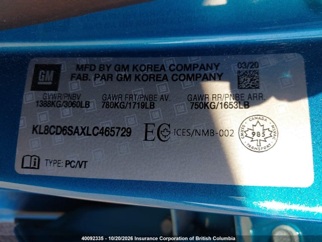 Продажа на аукционе авто 2020 Chevrolet Spark, vin: KL8CD6SAXLC465729, номер лота: 40092335