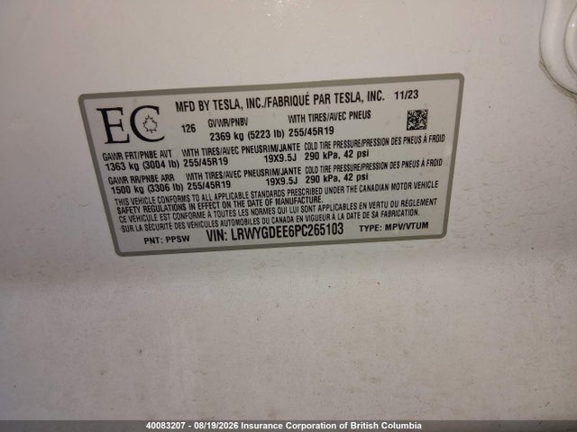 Tesla Model Y 2023 LRWYGDEE6PC265103 Image 9