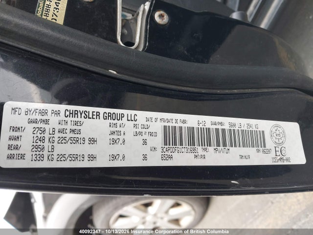 40092347 :رقم المزاد ، 3C4PDDFG1CT316951 vin ، 2012 Dodge Journey R/t مزاد بيع