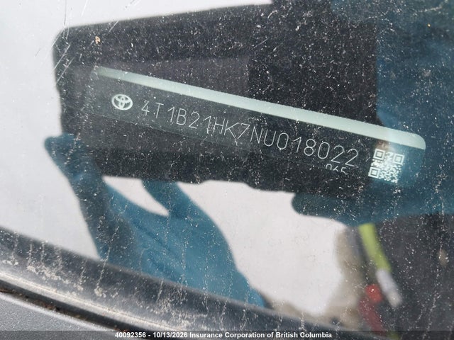 2022 Toyota Camry მანქანა იყიდება აუქციონზე, vin: 4T1B21HK7NU018022, აუქციონის ნომერი: 40092356