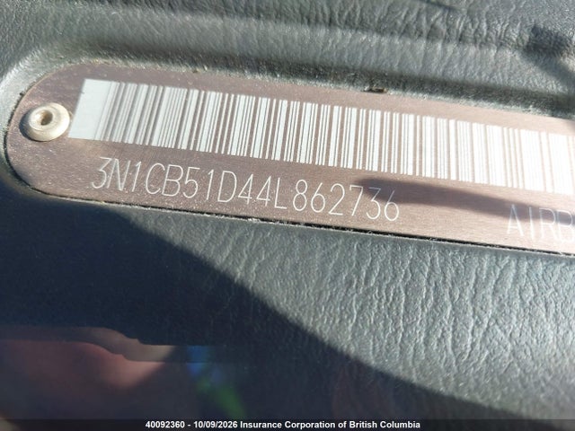 2004 Nissan Sentra 1.8/1.8s მანქანა იყიდება აუქციონზე, vin: 3N1CB51D44L862736, აუქციონის ნომერი: 40092360