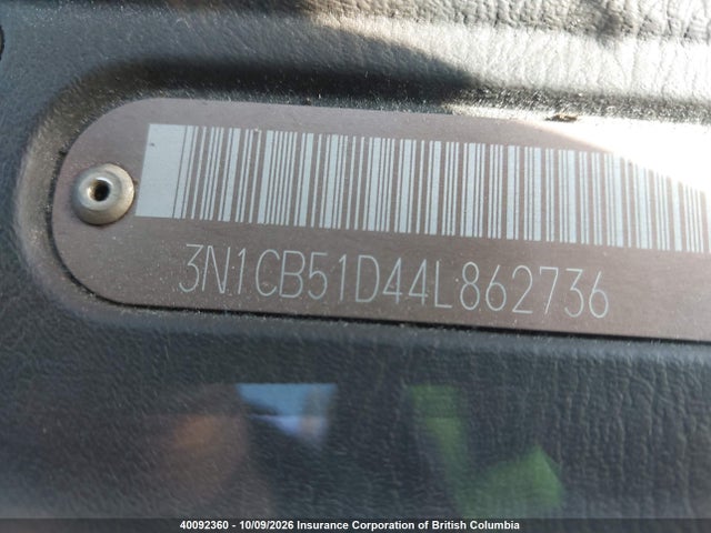 2004 Nissan Sentra 1.8/1.8s მანქანა იყიდება აუქციონზე, vin: 3N1CB51D44L862736, აუქციონის ნომერი: 40092360