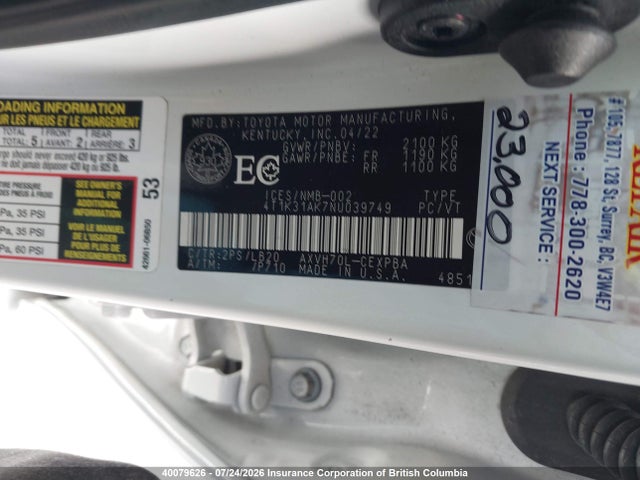 4T1K31AK7NU039749 Toyota CAMRY XSE