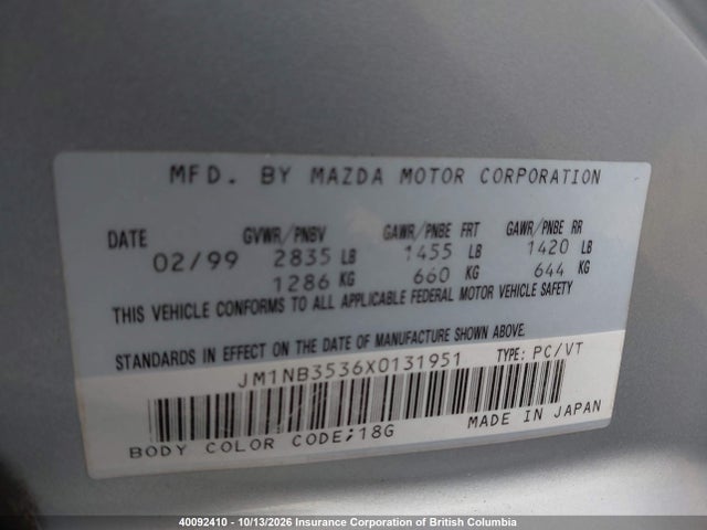 Aukcja sprzedaży 1999 Mazda Mx-5 Miata, vin: JM1NB3536X0131951, numer aukcji: 40092410