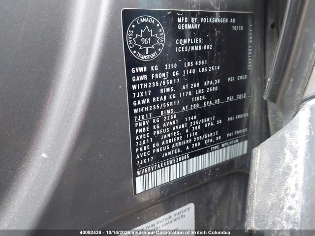 Продажа на аукционе авто 2011 Volkswagen Tiguan S/se/sel, vin: WVGBV7AX4BW520065, номер лота: 40092439