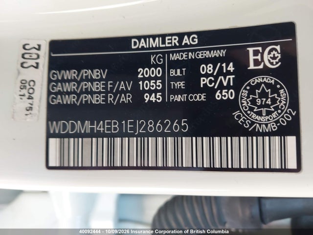 2014 Mercedes-benz B250 მანქანა იყიდება აუქციონზე, vin: WDDMH4EB1EJ286265, აუქციონის ნომერი: 40092444