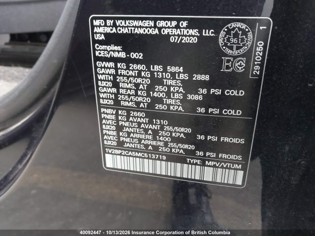 1V2BP2CA5MC513719 Volkswagen Atlas