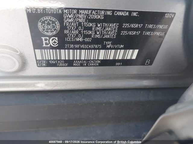 2025 Toyota Rav4 Le მანქანა იყიდება აუქციონზე, vin: 2T3B1RFV6SC497875, აუქციონის ნომერი: 40087940