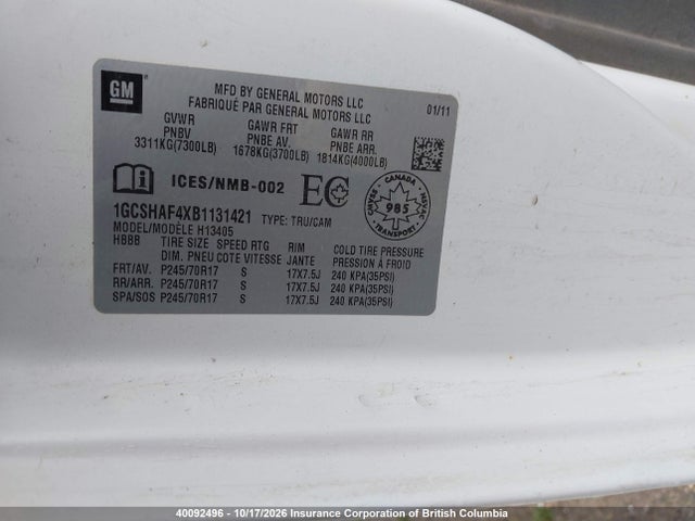 Aukcja sprzedaży 2011 Chevrolet Express 1500 Standard, vin: 1GCSHAF4XB1131421, numer aukcji: 40092496