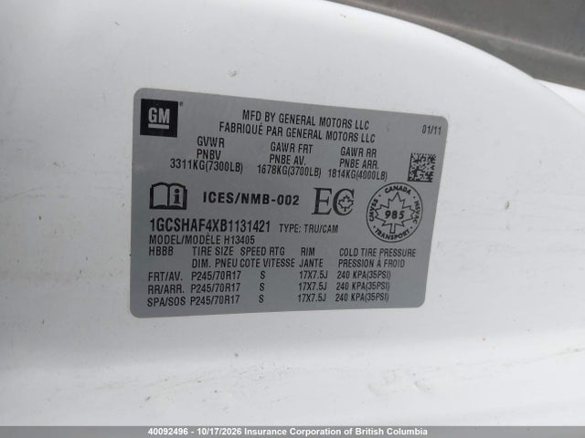 Aukcja sprzedaży 2011 Chevrolet Express 1500 Standard, vin: 1GCSHAF4XB1131421, numer aukcji: 40092496