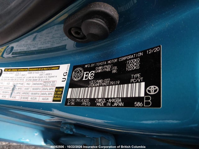 JTDKAMFPXM3179119 Toyota Prius