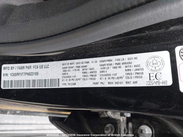 2023 Ram 1500 Sport მანქანა იყიდება აუქციონზე, vin: 1C6SRFVT7PN623169, აუქციონის ნომერი: 40092520