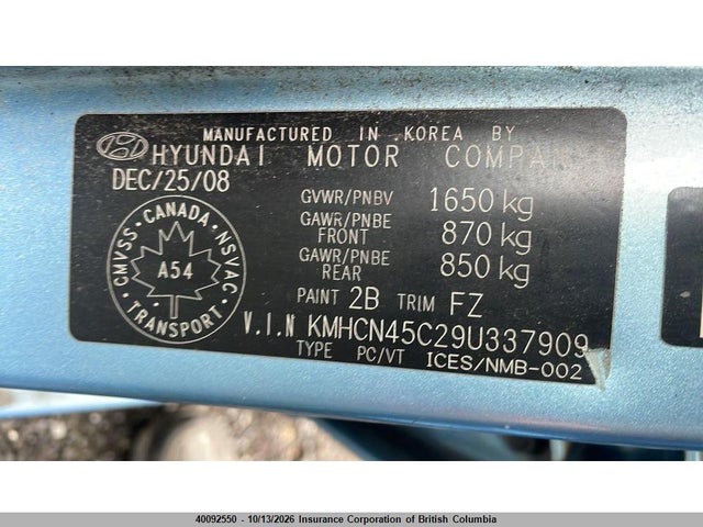 Продажа на аукционе авто 2009 Hyundai Accent Gls, vin: KMHCN45C29U337909, номер лота: 40092550