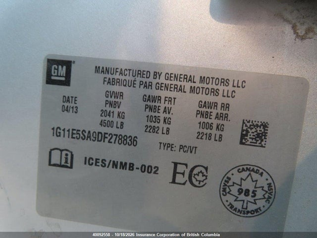 2013 Chevrolet Malibu 2lt მანქანა იყიდება აუქციონზე, vin: 1G11E5SA9DF278836, აუქციონის ნომერი: 40092558