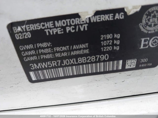 Продажа на аукционе авто 2020 Bmw 330xi, vin: 3MW5R7J0XL8B28790, номер лота: 40091732