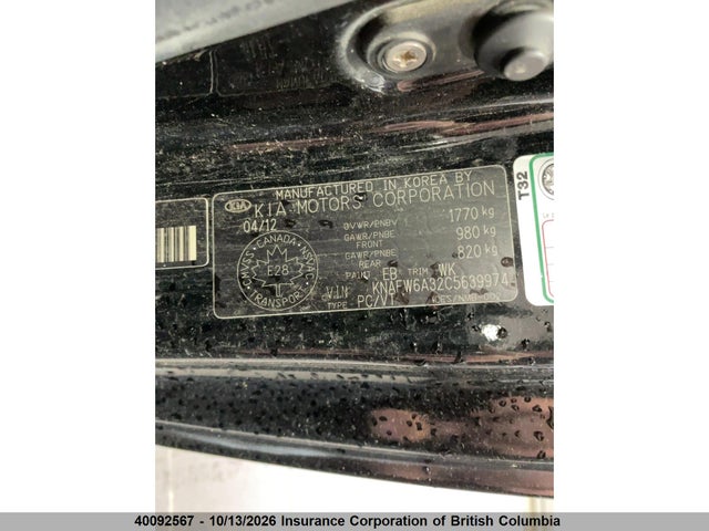40092567 :رقم المزاد ، KNAFW6A32C5639974 vin ، 2012 Kia Forte مزاد بيع