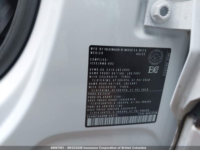 3VV8B7AX8NM105313 Volkswagen Tiguan Se R-line Black