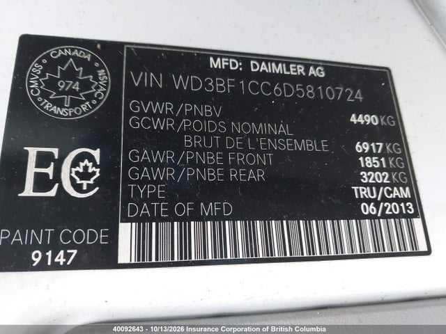 40092643 :رقم المزاد ، WD3BF1CC6D5810724 vin ، 2013 Mercedes-benz Sprinter 3500 مزاد بيع