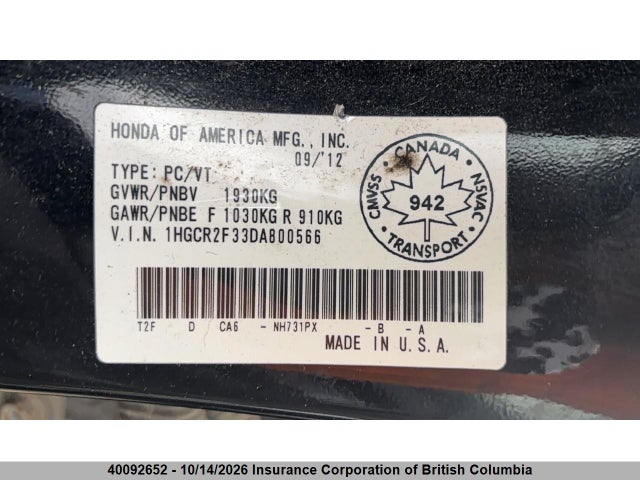 Продаж на аукціоні авто 2013 Honda Accord Lx, vin: 1HGCR2F33DA800566, номер лоту: 40092652