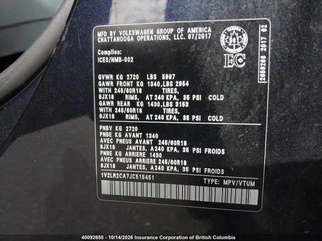 1V2LR2CA7JC515451 Volkswagen Atlas