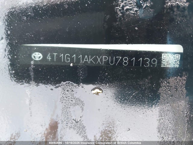 4T1G11AKXPU781139 Toyota Camry