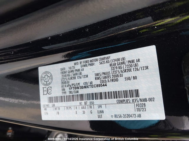 Aukcja sprzedaży 2026 Ford F350, vin: 1FT8W3BMXTEC89544, numer aukcji: 40092698