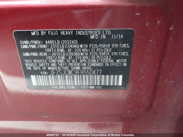 Subaru Forester 2.5i Touring 2015 JF2SJCWC9FH550477 Image 9