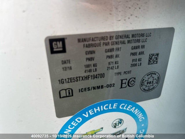 Продаж на аукціоні авто 2017 Chevrolet Malibu 1lt, vin: 1G1ZE5STXHF194700, номер лоту: 40092735