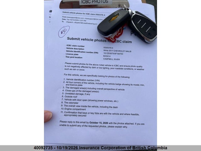 Продаж на аукціоні авто 2017 Chevrolet Malibu 1lt, vin: 1G1ZE5STXHF194700, номер лоту: 40092735