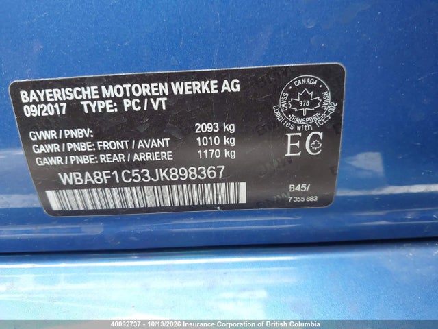 Продажа на аукционе авто 2018 Bmw 328 D Xdrive, vin: WBA8F1C53JK898367, номер лота: 40092737