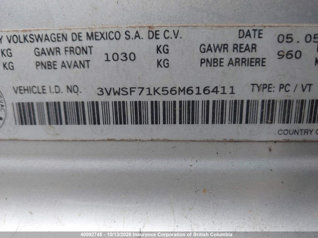 Продажа на аукционе авто 2006 Volkswagen Jetta, vin: 3VWSF71K56M616411, номер лота: 40092745