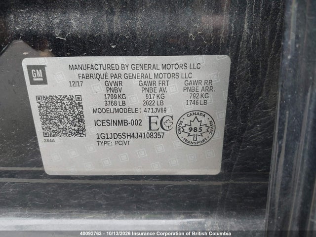 Продаж на аукціоні авто 2018 Chevrolet Sonic, vin: 1G1JD5SH4J4108357, номер лоту: 40092763