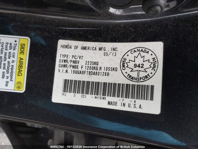 Продаж на аукціоні авто 2013 Acura Tl, vin: 19UUA9F78DA801266, номер лоту: 40092764