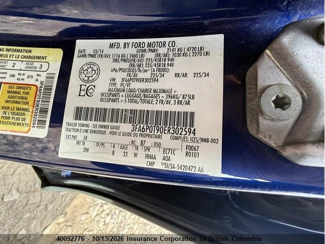 Продажа на аукционе авто 2014 Ford Fusion Se, vin: 3FA6P0T90ER302594, номер лота: 40092776