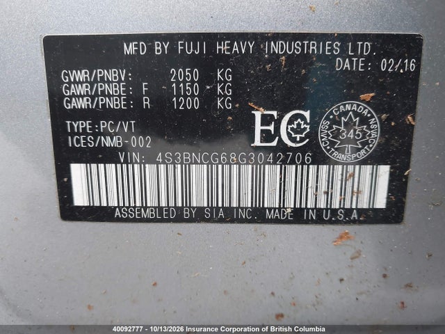 Subaru Legacy 2.5i Premium 2016 4S3BNCG68G3042706 Image 9