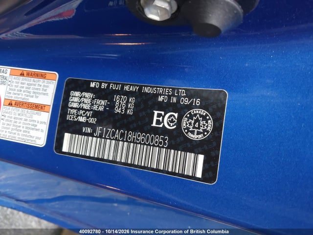 Subaru BRZ 2017 JF1ZCAC18H9600853 Image 9