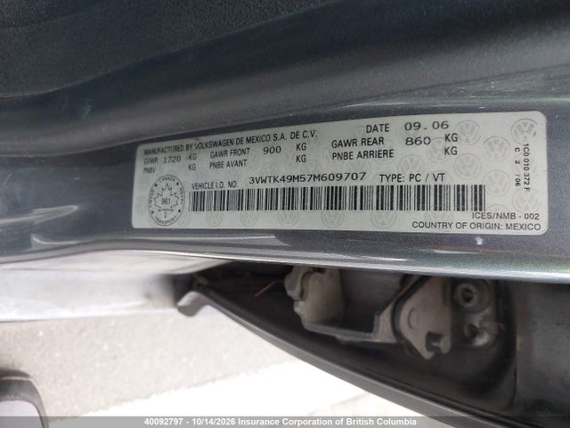 Aukcja sprzedaży 2007 Volkswagen Jetta, vin: 3VWTK49M57M609707, numer aukcji: 40092797