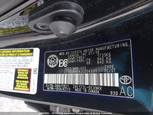 Aukcja sprzedaży 2018 Toyota Corolla L/le/xle/se/xse, vin: 2T1BURHE4JC054331, numer aukcji: 40092821