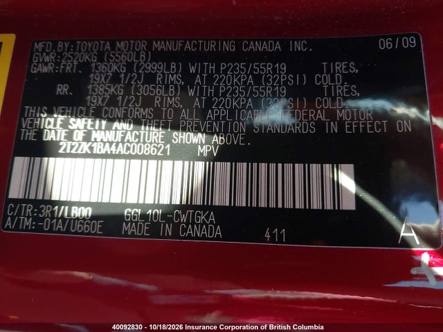 Aukcja sprzedaży 2010 Lexus Rx 350, vin: 2T2ZK1BA4AC008621, numer aukcji: 40092830