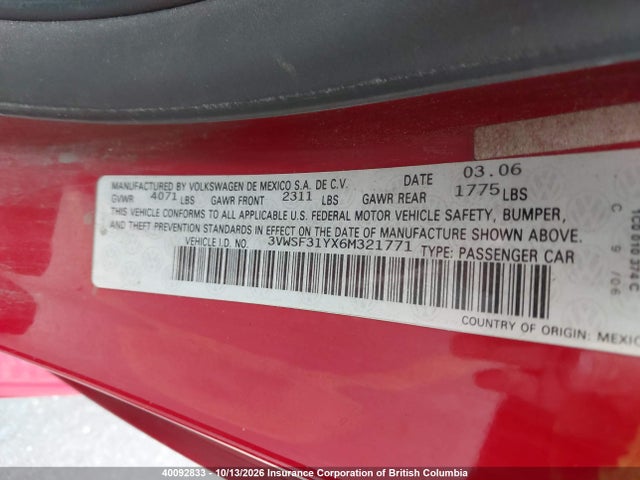 Aukcja sprzedaży 2006 Volkswagen New Beetle Convertible Option Pkg 2, vin: 3VWSF31YX6M321771, numer aukcji: 40092833