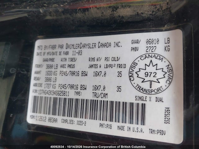 Продажа на аукционе авто 2004 Dodge Dakota Slt, vin: 1D7HG42K94S625811, номер лота: 40092834