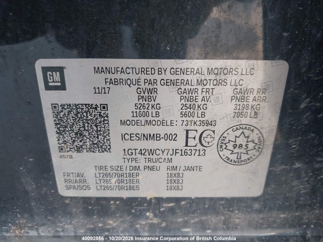 Aukcja sprzedaży 2018 Gmc Sierra 3500hd Sle, vin: 1GT42WCY7JF163713, numer aukcji: 40092856