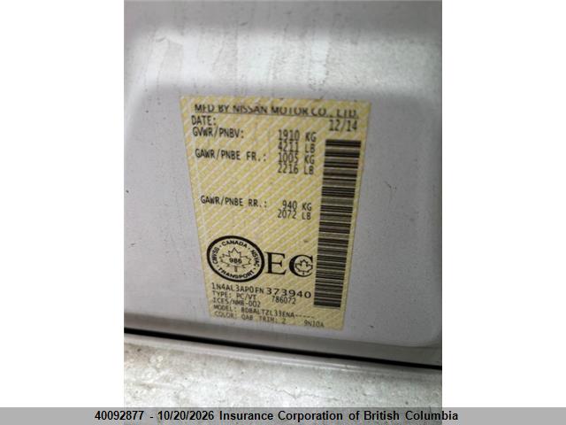 1N4AL3AP0FN373940 Nissan Altima 2.5/2.5 S/2.5 Sl/2.5 Sv