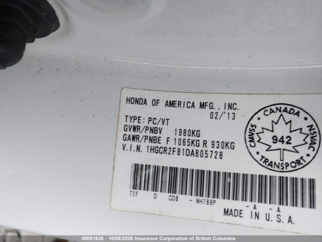 Продаж на аукціоні авто 2013 Honda Accord Exl, vin: 1HGCR2F81DA805728, номер лоту: 40091636