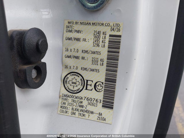 Nissan Frontier Sv/pro-4x 2016 1N6AD0CWXGN760763 Image 9