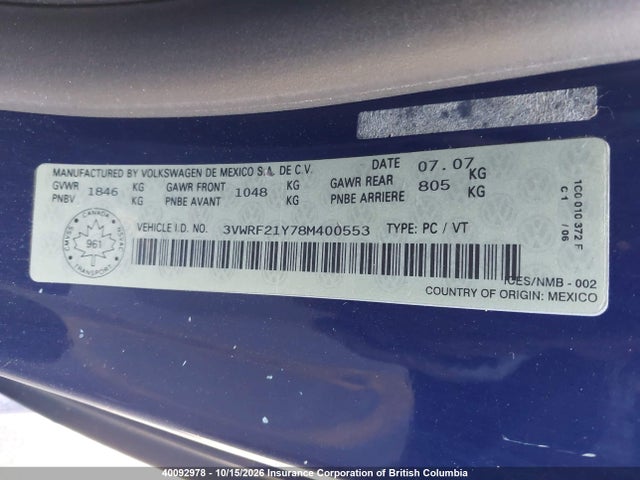 Aukcja sprzedaży 2008 Volkswagen New Beetle 2.5l Trendline, vin: 3VWRF21Y78M400553, numer aukcji: 40092978