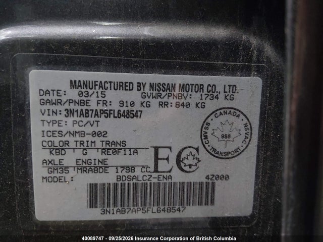 Nissan Sentra S/sv/sr/sl 2015 3N1AB7AP5FL648547 Image 9