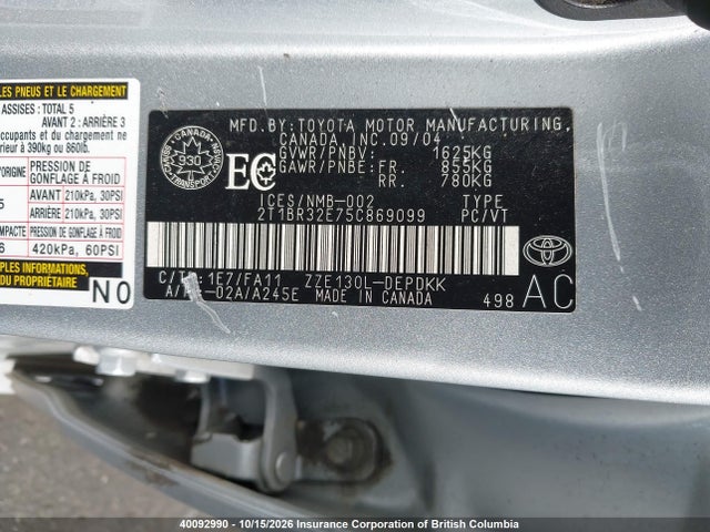 Продажа на аукционе авто 2005 Toyota Corolla Ce/le/s, vin: 2T1BR32E75C869099, номер лота: 40092990