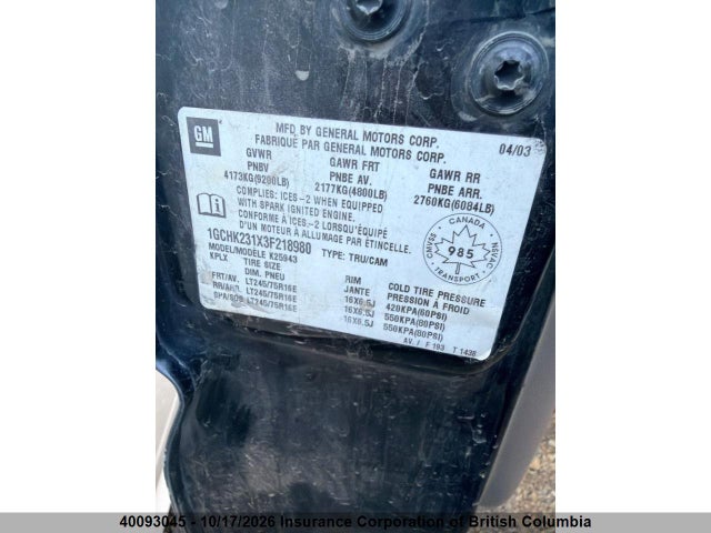 Aukcja sprzedaży 2003 Chevrolet Silverado K2500 Heavy Duty, vin: 1GCHK231X3F218980, numer aukcji: 40093045