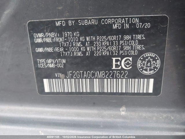 Продажа на аукционе авто 2021 Subaru Crosstrek Premium, vin: JF2GTAGCXM8227622, номер лота: 40091105